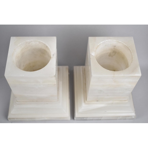 150 - A Pair of Square Alabaster Stands on Stepped Bases, 18cm high