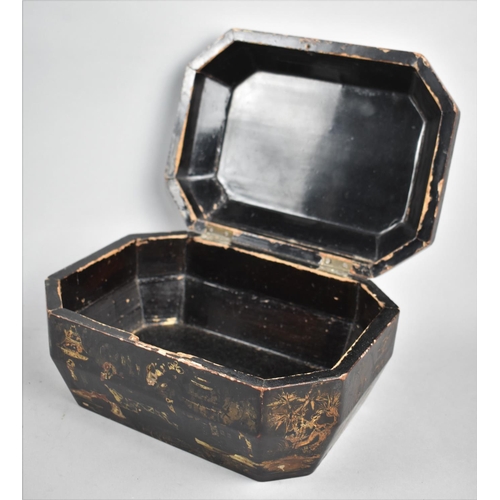 151 - A Late 19th/Early 20th Century Chinoiserie Lacquered Papier Mache Work Box, Decoration Badly Rubbed,... 