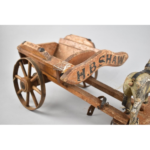 154 - A Late 19th Century Toy Wagon with Horse, Leg AF