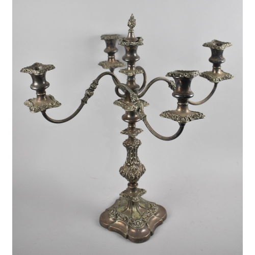 155 - A Single Silver Plated Five Branch Candelabra, 55cm high