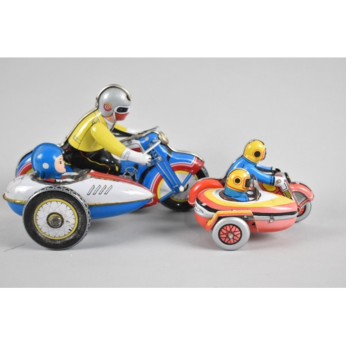 177 - Two Modern Clockwork Tinplate Motorcycle and Sidecar Toys