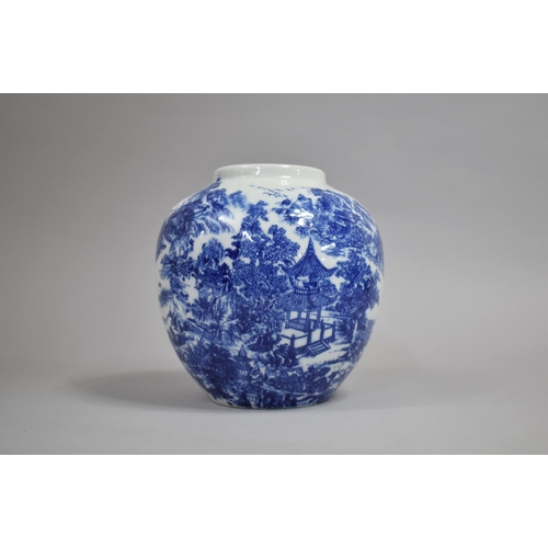 330 - A Late 19th/Early 20th Century Transfer Printed Blue and White Ginger Jar with Oriental Style Decora... 