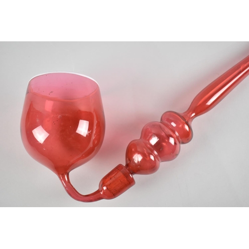 339 - A Late 19th/Early 20th Century Cranberry Glass Bubble Pipe, Probably Nailsea, 78cm Long