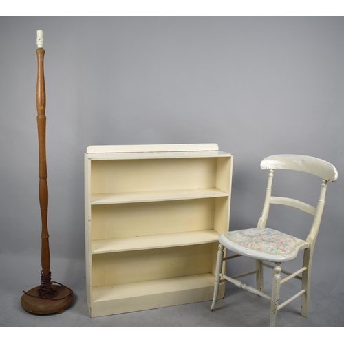 488 - A White Painted Bedroom Chair, White Painted Bookcase and a Standard Lamp