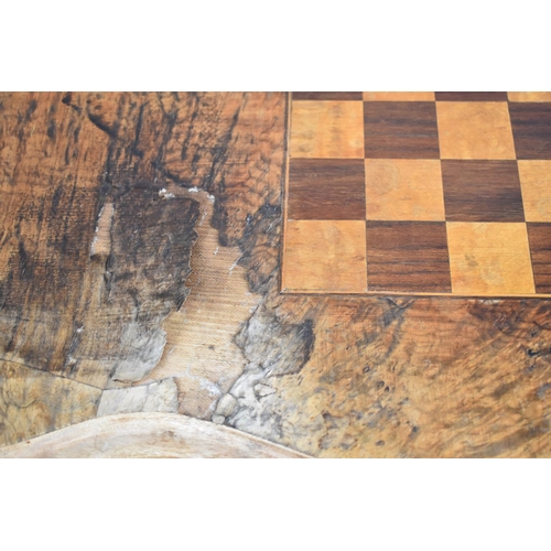 81 - A Victorian Inlaid Walnut Games Table with Chess Board Top, Turned Supports and Scrolled Feet, Water... 