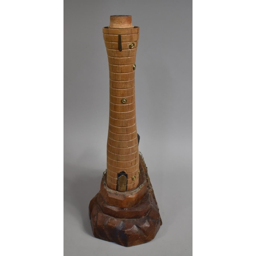 63 - A Large Mid 20th Century Treen Folk Art Lamp Base in the form of Lighthouse on Naturalistic Base, 57... 