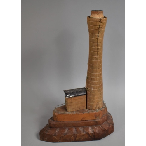 63 - A Large Mid 20th Century Treen Folk Art Lamp Base in the form of Lighthouse on Naturalistic Base, 57... 