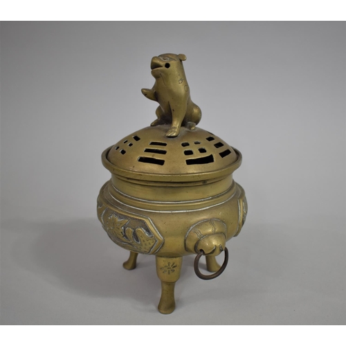 128 - A Modern Chinese Bronze Censer with Seal Mark to Base and Temple Dog Finial, 22cm high