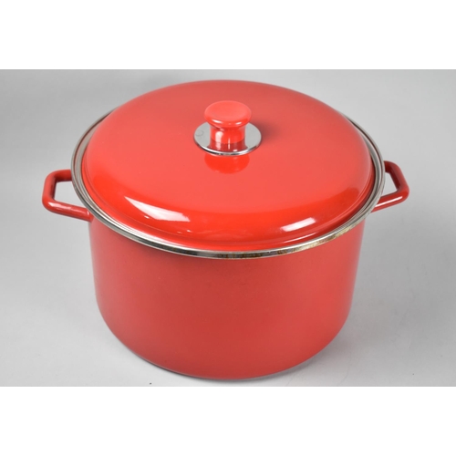 182 - A Modern Large Red Enamel Cooking Pan with Lid, 32cm wide