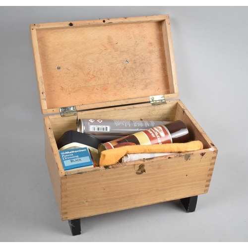 190 - A Mid 20th Century Wooden Shoe Cleaning Box with Contents, 29cm wide