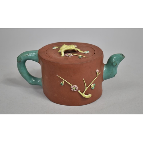 201 - A Chinese Yixing Terracotta Teapot with Yellow and Green Glaze Mounts, Seal Mark to Base