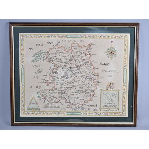 238 - A Framed Limited Edition Doomsday Map of Shropshire by John Williams 1986, 58x47cm