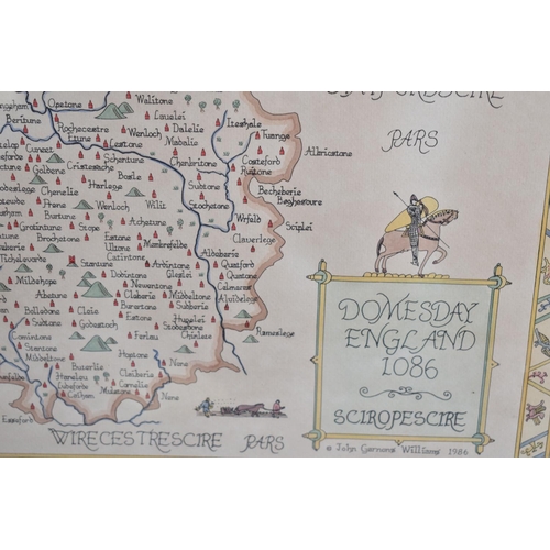 238 - A Framed Limited Edition Doomsday Map of Shropshire by John Williams 1986, 58x47cm