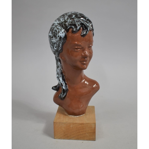 26 - A Mid 20th Century Ceramic Bust of a Maiden Mounted on Wooden Plinth, Signed Verso Alexandra, 22cm h... 