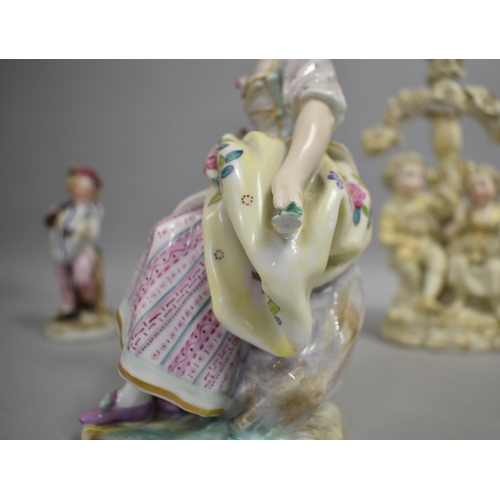 302 - A Collection of Various Porcelain Figural Ornaments to Comprise Porcelain Meissen Maiden Depicted Se... 