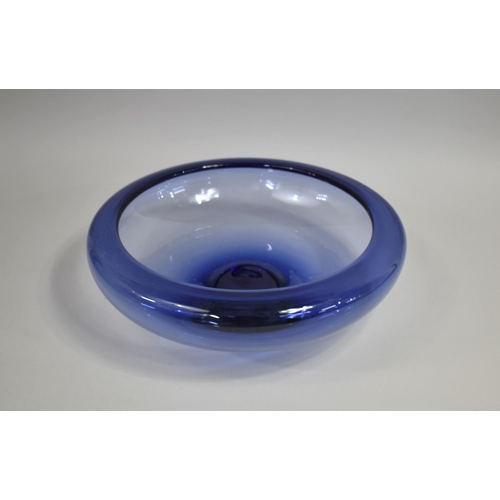 309 - A Mid 20th Century Swedish Blue Holmegaard Glass Bowl by Per Lutken, Signed, 40cm Diameter