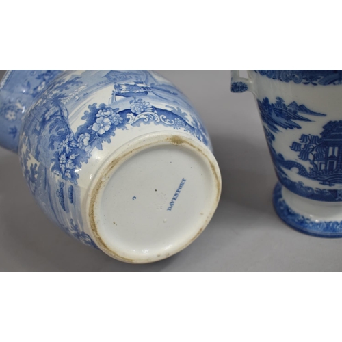 313 - A Large Transfer Printed Blue and White Jug by Davenport Together with a Two Handled Vase, 22cm high