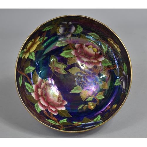 338 - A Mid 20th Century Maling Bowl Decorated with Flowers and Fruit, 21cm Diameter