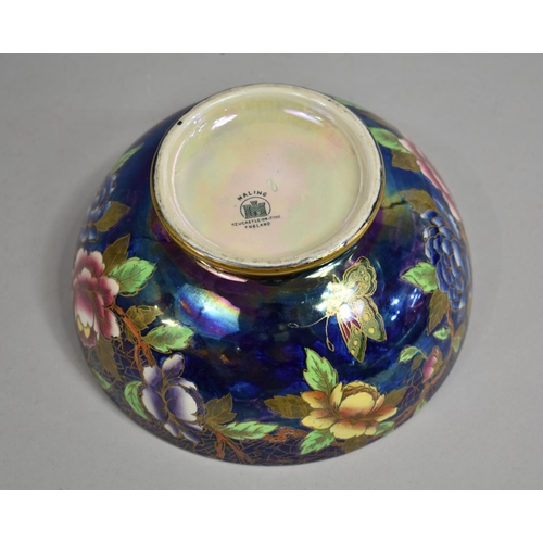 338 - A Mid 20th Century Maling Bowl Decorated with Flowers and Fruit, 21cm Diameter