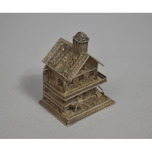 370 - A Late 19th Century Silver Filigree Novelty Box in the Form of a House, 8cm high