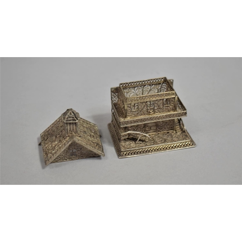 370 - A Late 19th Century Silver Filigree Novelty Box in the Form of a House, 8cm high