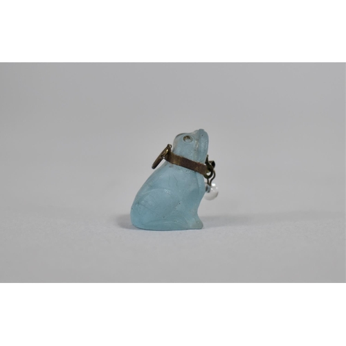 374 - A Small Late 19th Century Czech Blue Glass Charm in the Form of a Frog with Jewelled Collar