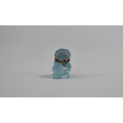 374 - A Small Late 19th Century Czech Blue Glass Charm in the Form of a Frog with Jewelled Collar