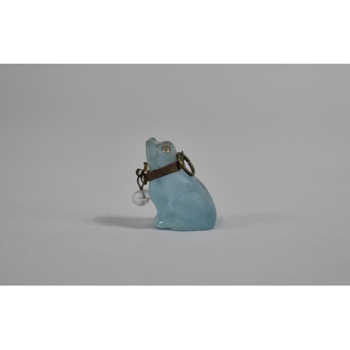 374 - A Small Late 19th Century Czech Blue Glass Charm in the Form of a Frog with Jewelled Collar