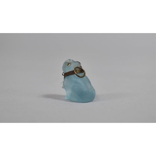 374 - A Small Late 19th Century Czech Blue Glass Charm in the Form of a Frog with Jewelled Collar