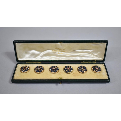 389 - A Cased Set of Six Enamelled Floral Design Studs