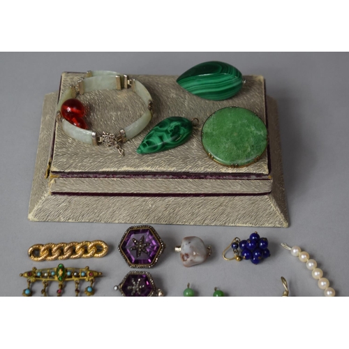 393 - A Collection of Various Costume Jewellery to Include Jade Brooch, Chinese Silver and Jade Bracelet (... 