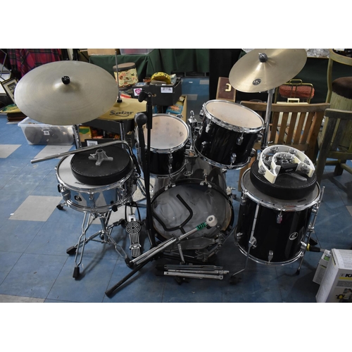 407 - A Sonor Drum Kit with Stagg Symbols etc Accessories to Include Stool, Microphone Stand, Tambourine