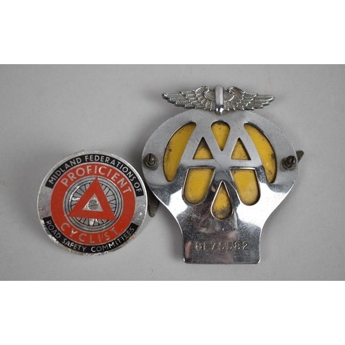 70 - A Vintage AA Car Badge and a Cyclist Proficiency Badge