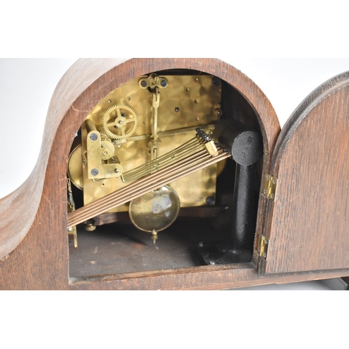 76 - A Mid 20th Century Oak Cased Westminster Chime Mantle Clock, 44cm wide, Working Order