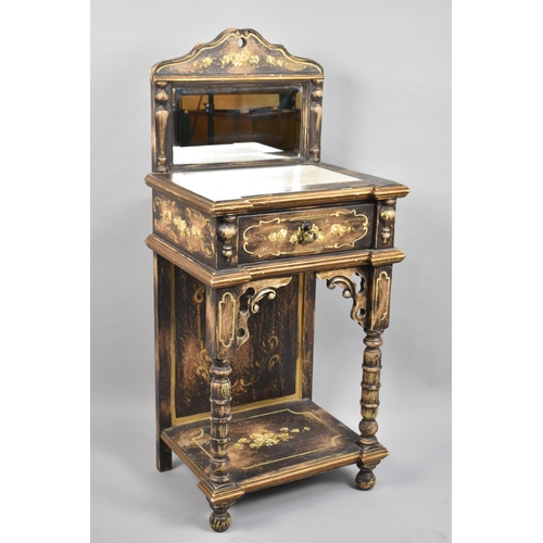 85 - A Painted French Style Side Table with Single Drawer, Marble Top and Mirrored Gallery