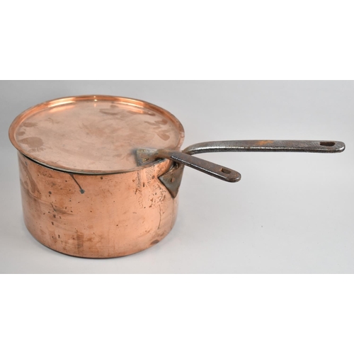 94 - A Late Victorian Large Copper Saucepan with Lid, both with Iron Carry Handle, 30cm Diameter and 17cm... 