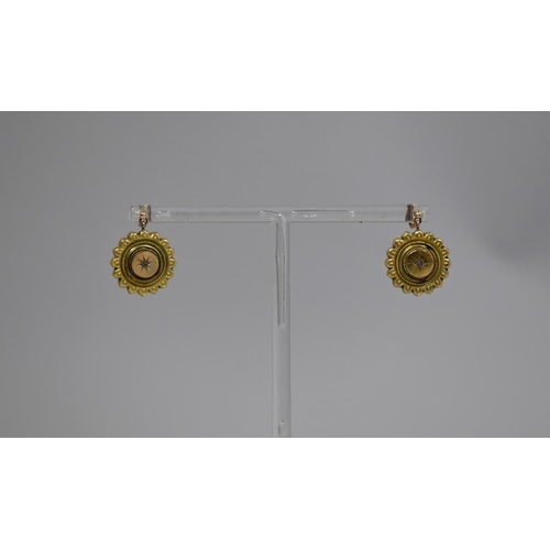 47 - A Pair of Victorian, Gold Coloured Metal and Diamond Mounted Etruscan Revival Circular Earrings, 20m... 