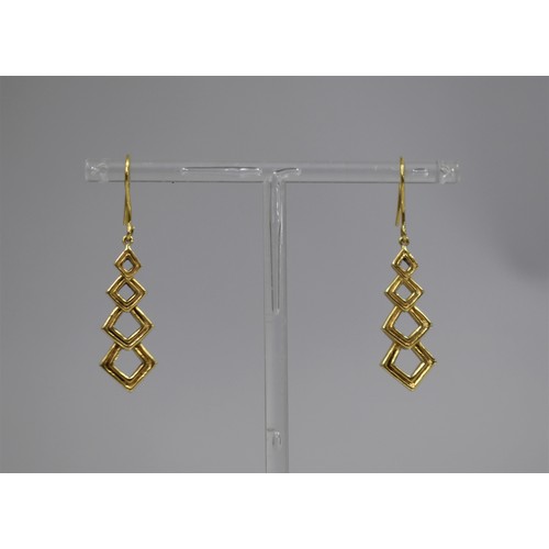 59 - A Pair of 18ct Gold Earrings, Graduated Diamond Shaped Drops Measuring 35mms Length by 13mm Width (M... 
