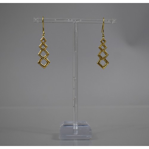 59 - A Pair of 18ct Gold Earrings, Graduated Diamond Shaped Drops Measuring 35mms Length by 13mm Width (M... 