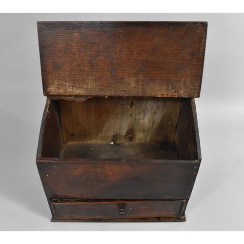 1 - An 18th Century Oak Candlebox with Fretwork Back, Hinged Sloping Lid and Single Base Drawer, 30cm Wi... 