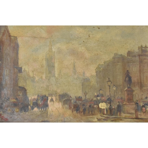 120 - A Small Oak Framed Oil on Canvas, Late 19th/Early 20th Century, Depicting London Street, Small Area ... 