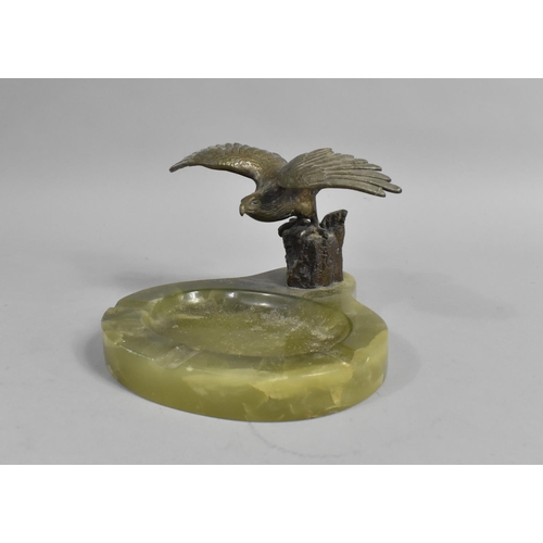 13 - A Mid 20th Century Green Onyx Ash Tray with Bronze Effect Eagle having Wings Outstretched on Rock, 1... 