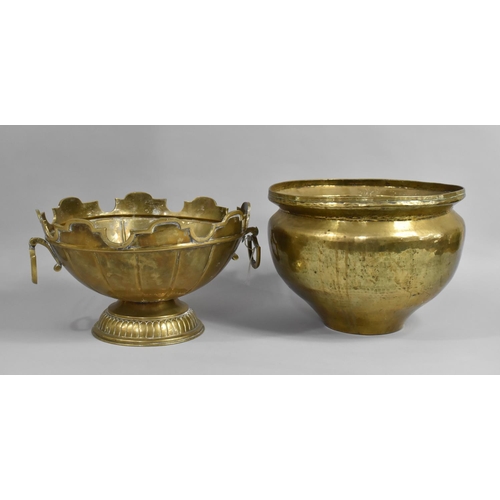 146 - A Modern Brass Two Handled Punch Bowl and a Brass Planter, 31cm Diameter