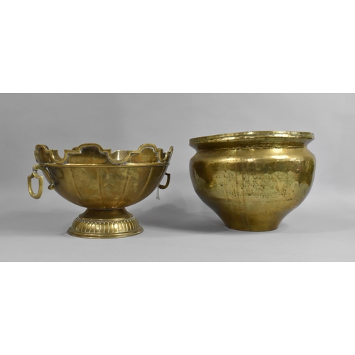 146 - A Modern Brass Two Handled Punch Bowl and a Brass Planter, 31cm Diameter