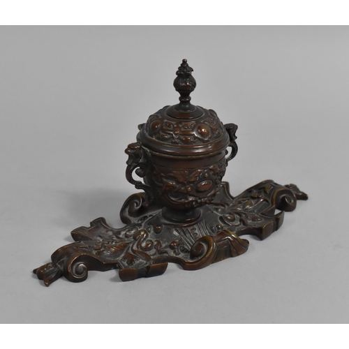 15 - A Victorian Bronze Effect Desk Top Inkwell in the French Style and in the Form of a Two Handled Lidd... 