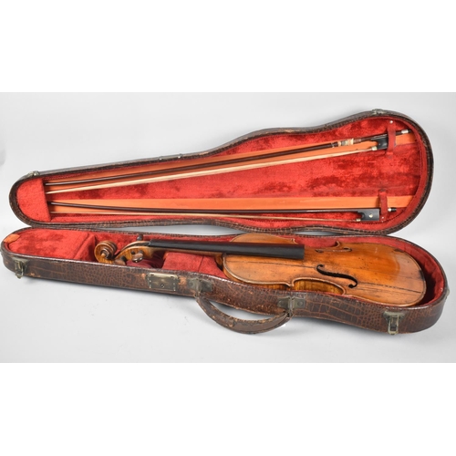 174 - A Late 19th Century German Violin with Two Piece Flame Mahogany Back and with Printed Stradivarius L... 