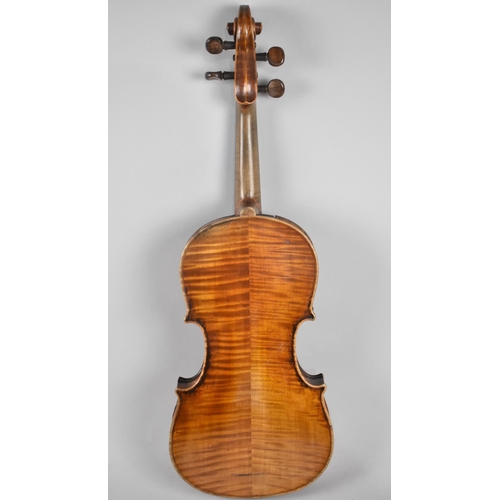 174 - A Late 19th Century German Violin with Two Piece Flame Mahogany Back and with Printed Stradivarius L... 