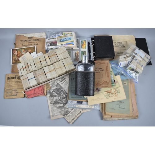 185 - A Collection of Cigarette Card Albums, Loose Cigarette Cards, Printed Ephemera, Ration and  Clothing... 