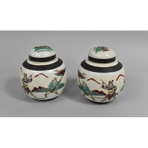 216 - Two 20th Century Chinese Nanking Crackle Glazed Ginger Jars decorated in Polychrome Enamels with Bat... 