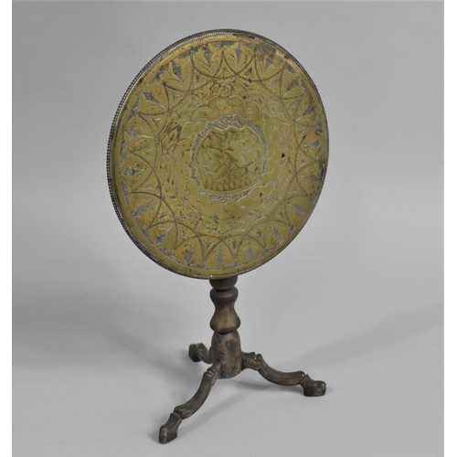 29 - A 19th Century Brass Candle Reflector in the Form of a Circular Snap Top Tripod table, 24cms High